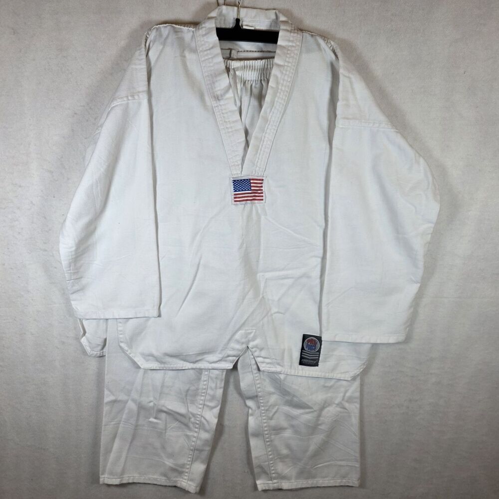 ProForce White Martial Arts Gi Uniform Set Jacket & Pants w/ USA Flag Patch